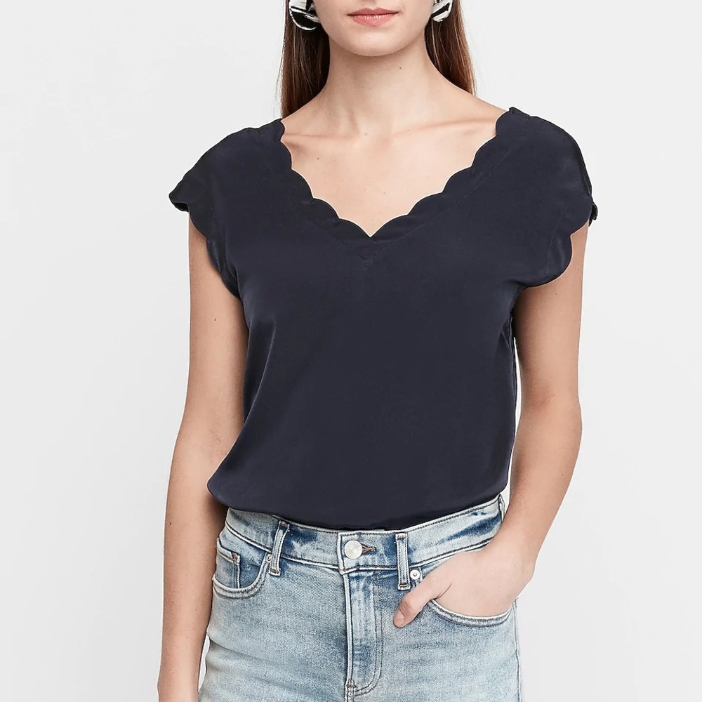 2 for $20 - Express Satin Scalloped Neck and Sleeve Top